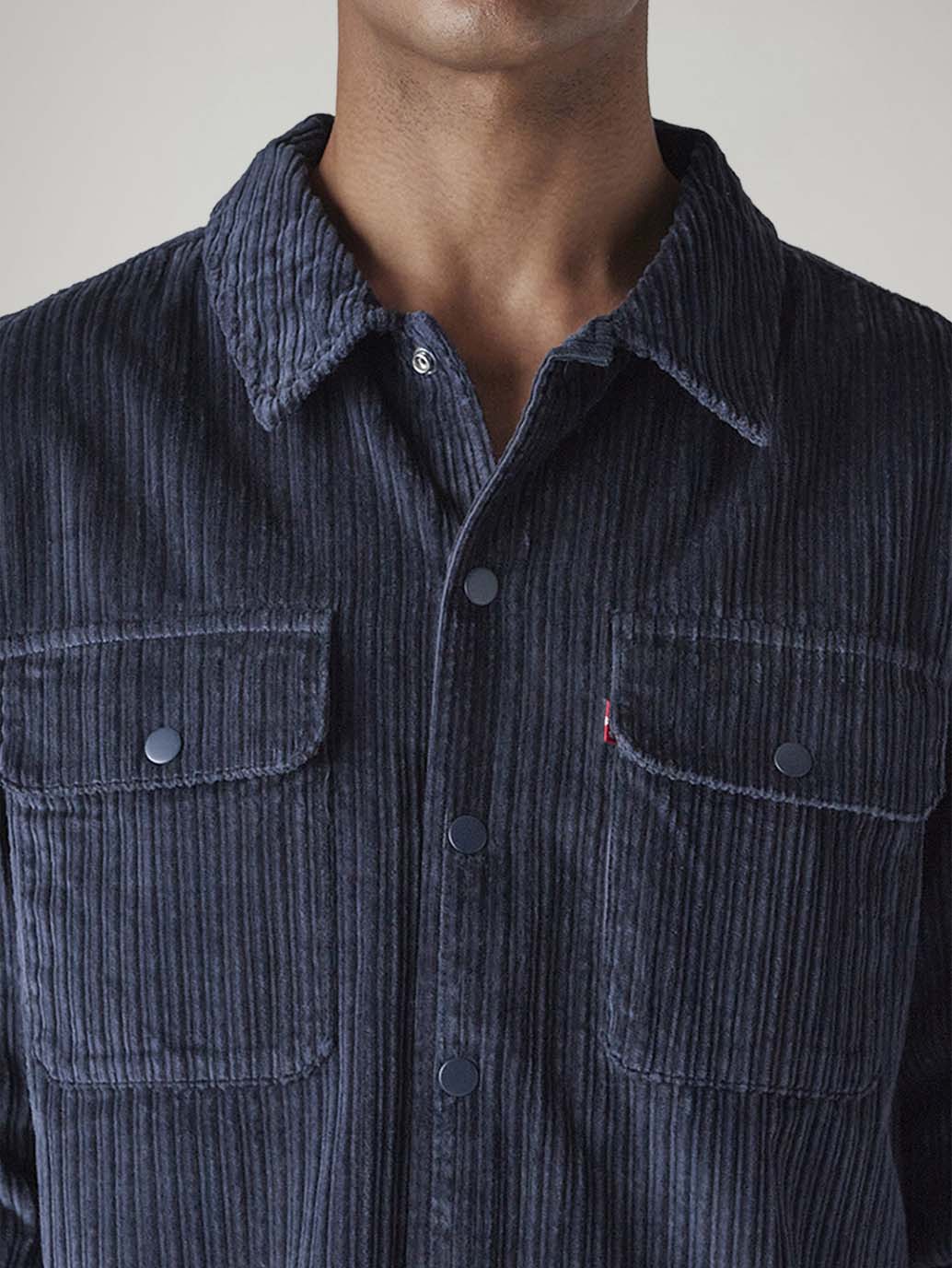 Men's Navy Textured Relaxed Fit Corduroy Shirt - Detail View
