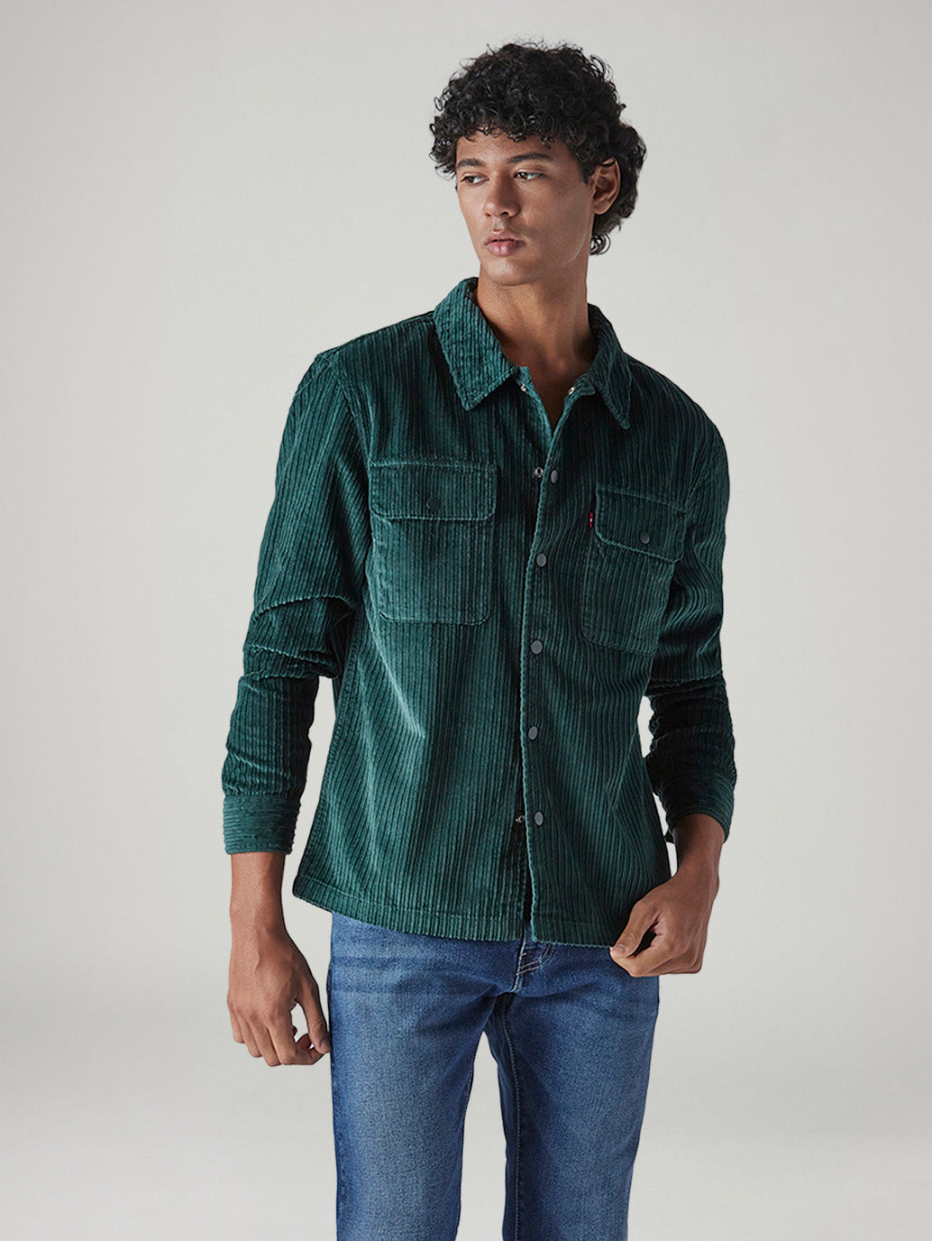 Men's Green Textured Relaxed Fit Corduroy Shirt