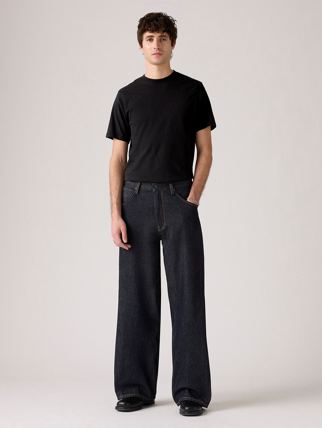 Men's Dark Indigo Twisted Baggy Fit Mid Rise Jeans