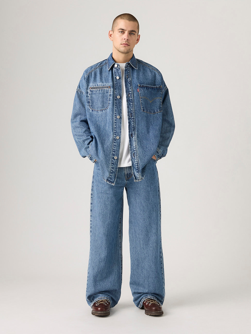 Men's Indigo Twisted Baggy Fit Mid Rise Jeans - Styleshot View
