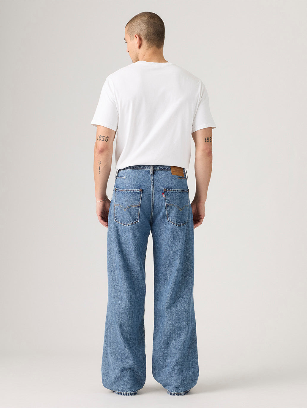 Men's Indigo Twisted Baggy Fit Mid Rise Jeans - Back View