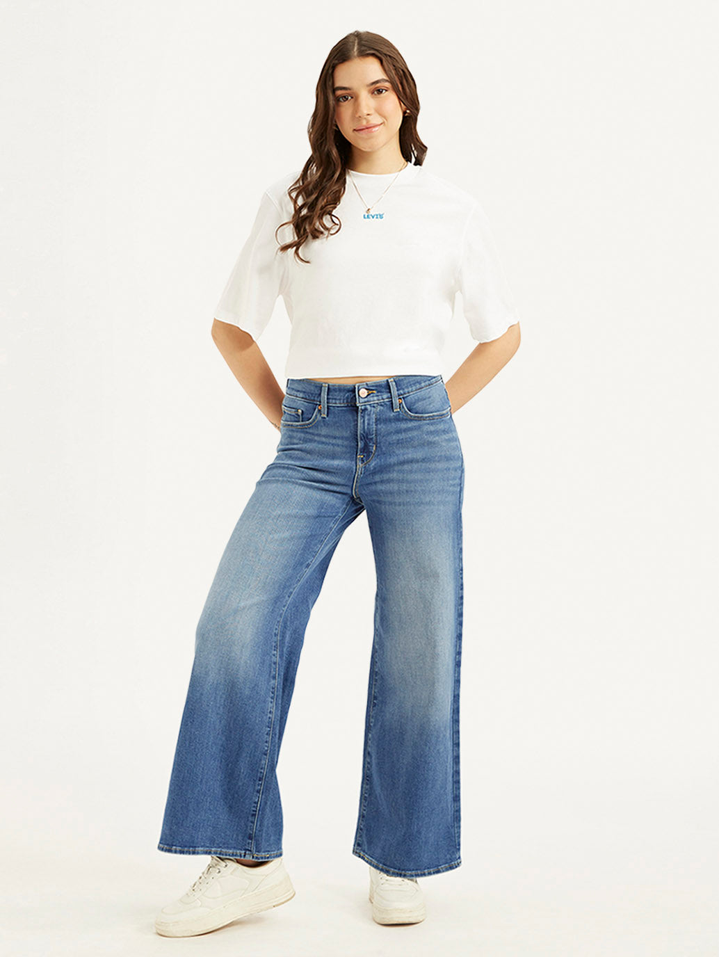 Women's 318 Blue Shaping Wide Leg Fit Mid Rise Jeans