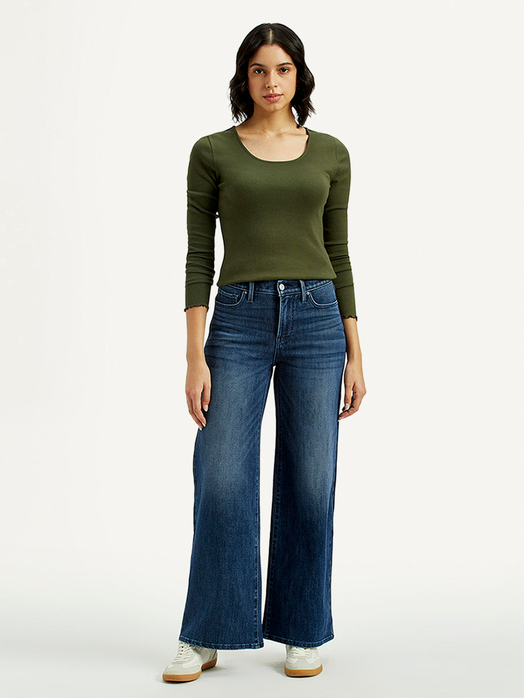 Women's 318 Dark Indigo Flared Fit Mid Rise Jeans - Front View