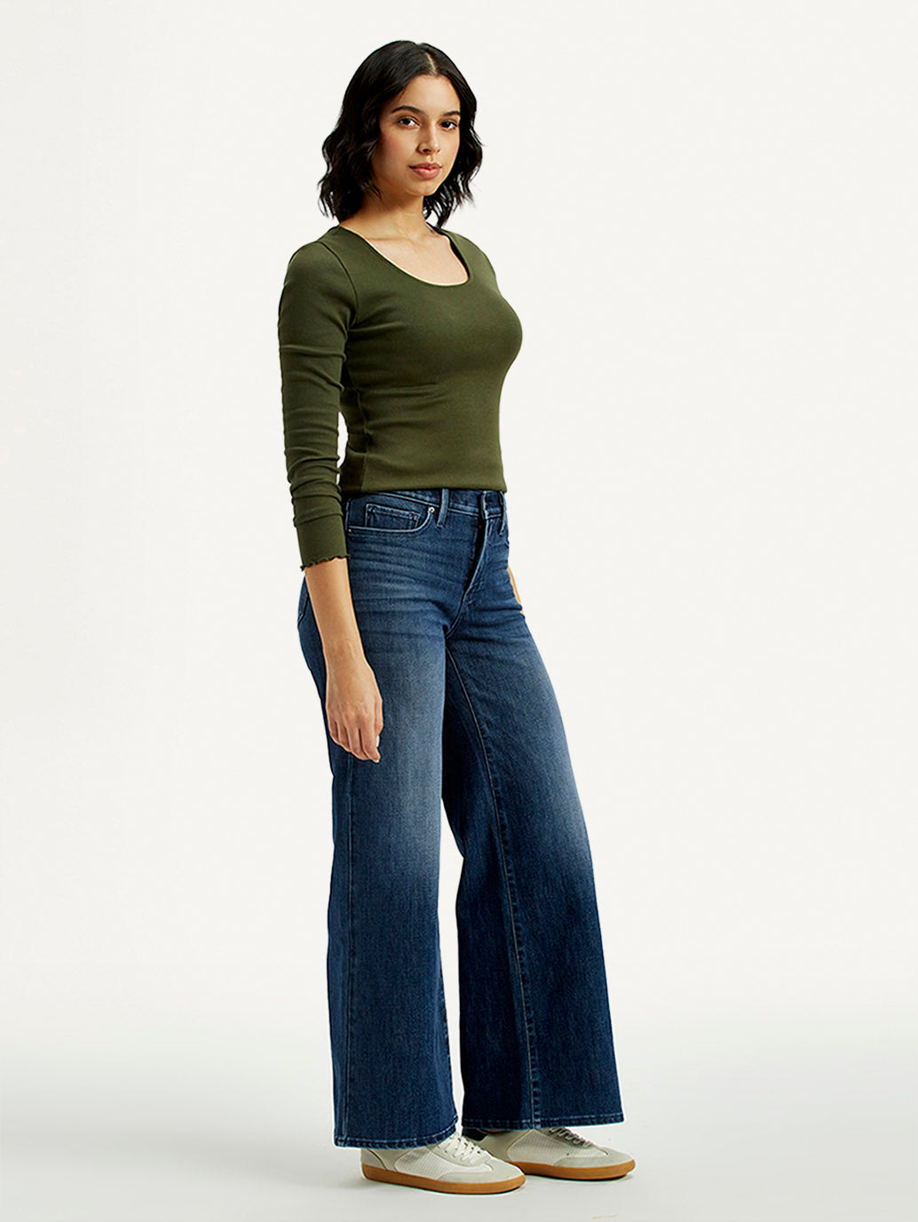 Women's 318 Dark Indigo Flared Fit Mid Rise Jeans - Side View