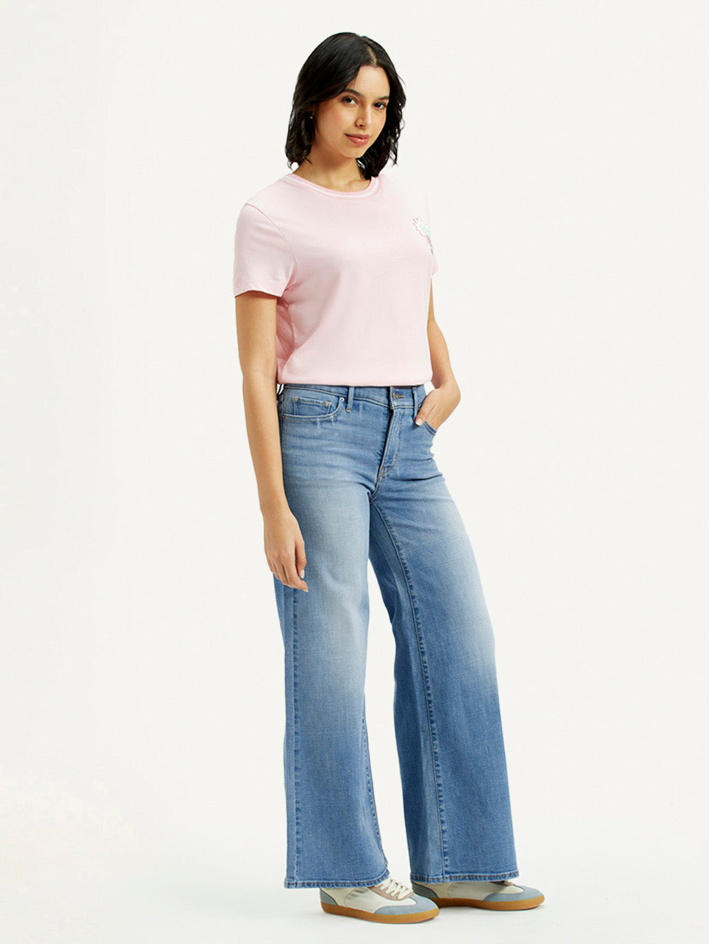 Women's 318 Med Indigo Flared Fit Mid Rise Jeans - Side View