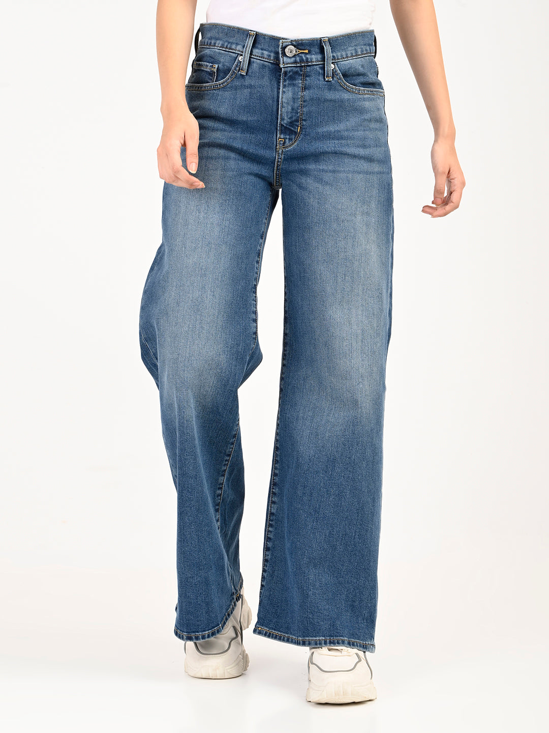 Women's 318 Blue Shaping Wide Leg Fit Mid Rise Jeans