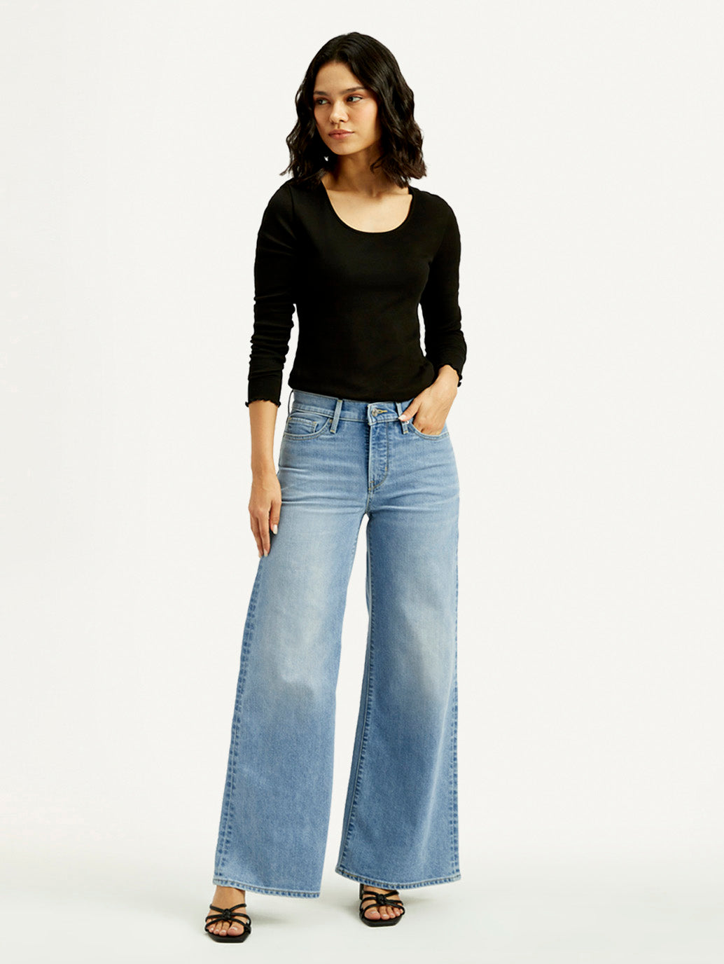 Women's 318 Light Blue Flared Fit Mid Rise Jeans - Front View