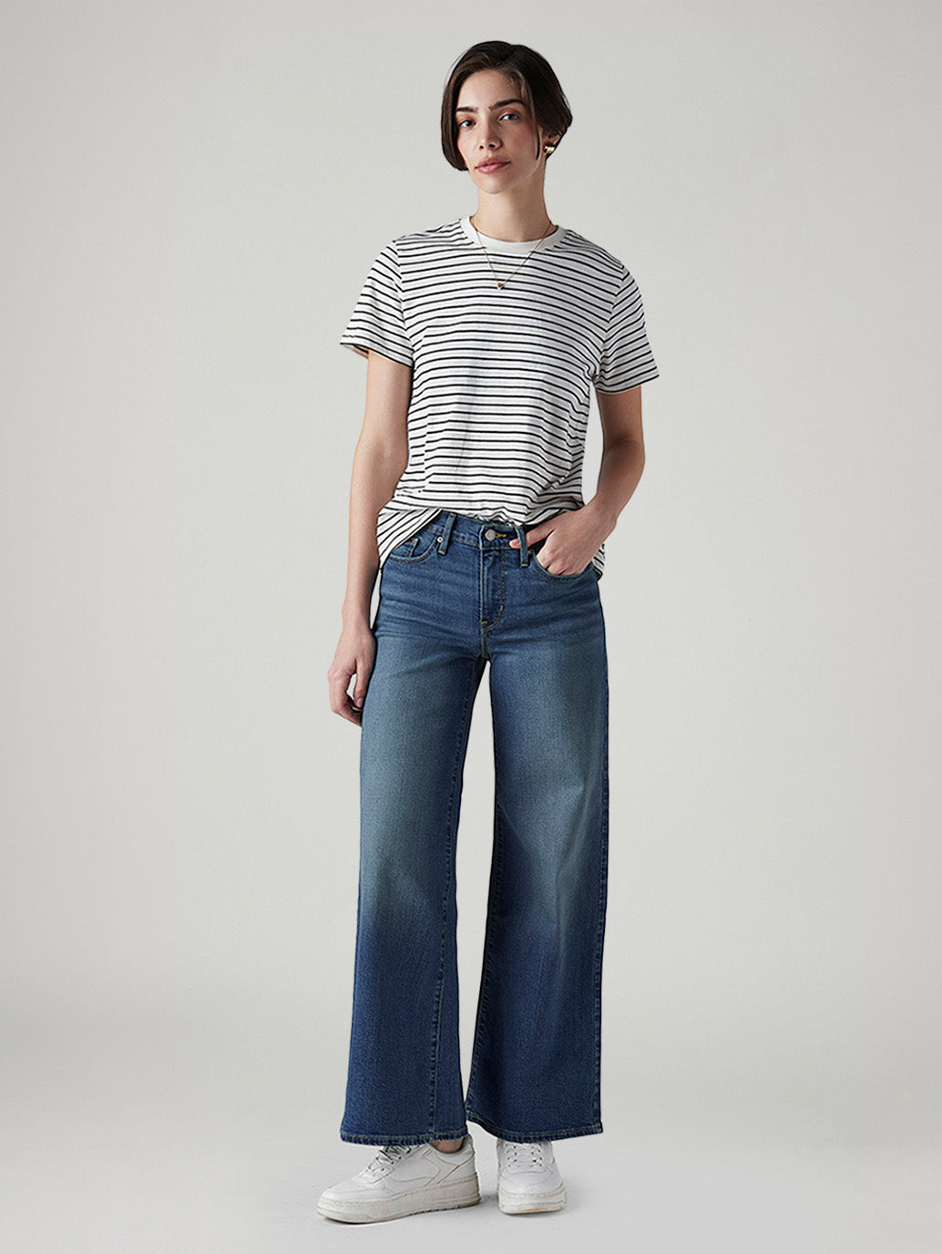 Women's 318 Med Indigo Wide Leg Fit Mid Rise Jeans
