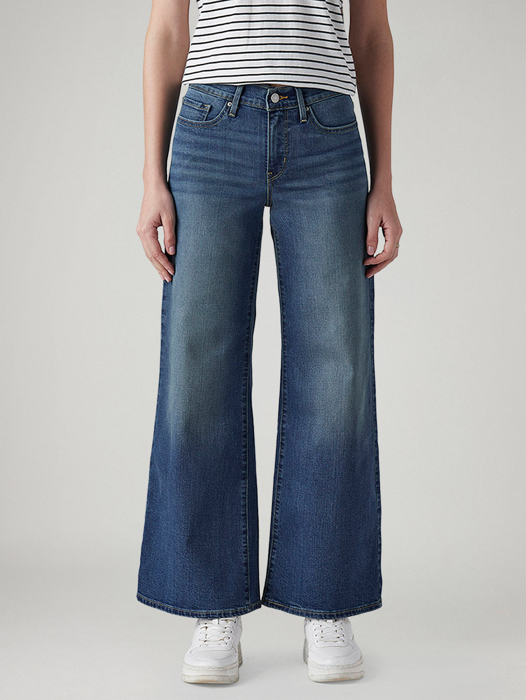 Women's 318 Med Indigo Wide Leg Fit Mid Rise Jeans - Front View