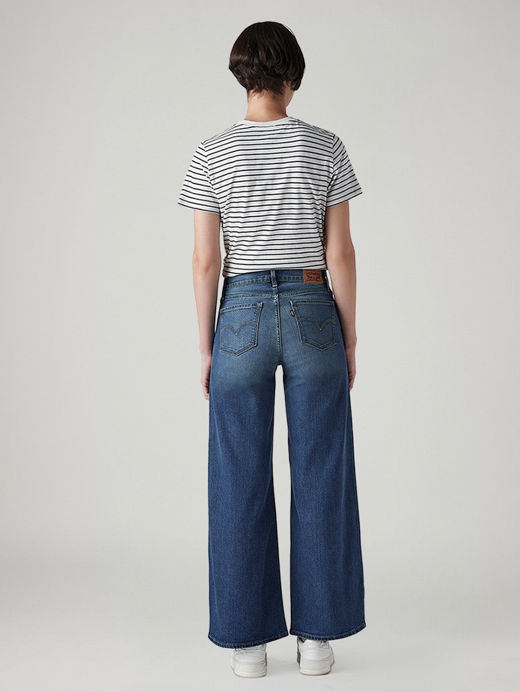 Women's 318 Med Indigo Wide Leg Fit Mid Rise Jeans - Back View