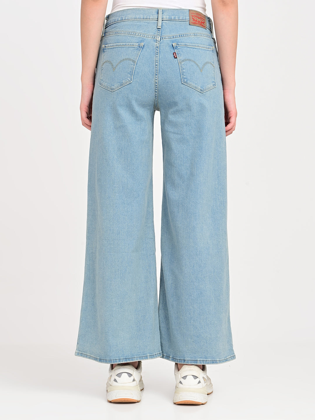 Women's 318 Light Blue Wide Leg Fit Mid Rise Jeans - bac View