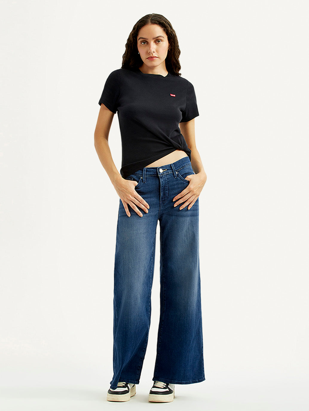 Women's 318 Blue Shaping Wide Leg Fit Mid Rise Jeans