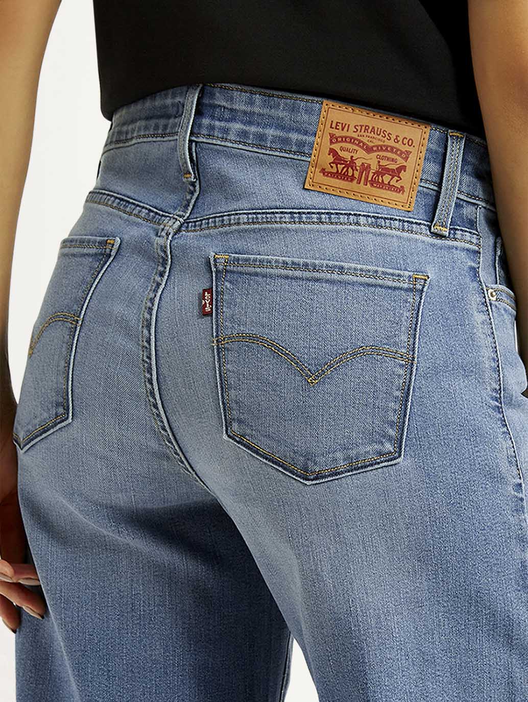 Women's 318 Med Indigo Shaping Wide Leg Fit Mid Rise Jeans - Detail View