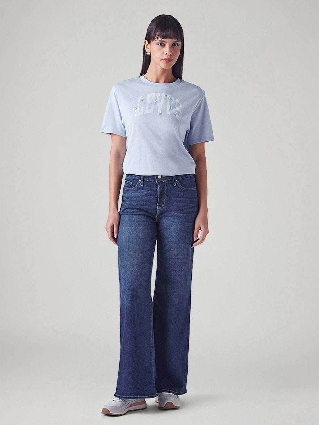Women's 318 Blue Wide Leg Fit Mid Rise Jeans - Front View
