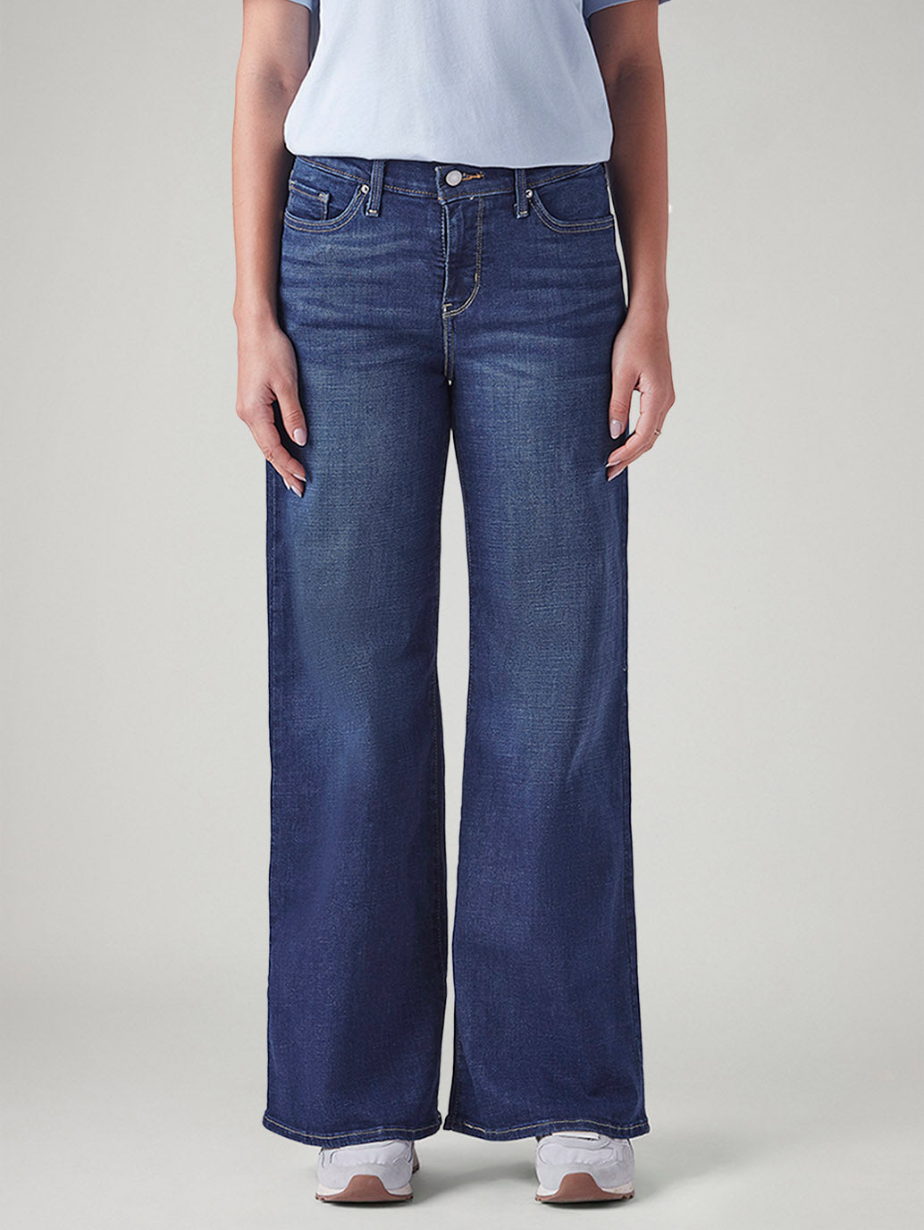 Women's 318 Blue Wide Leg Fit Mid Rise Jeans - Front View