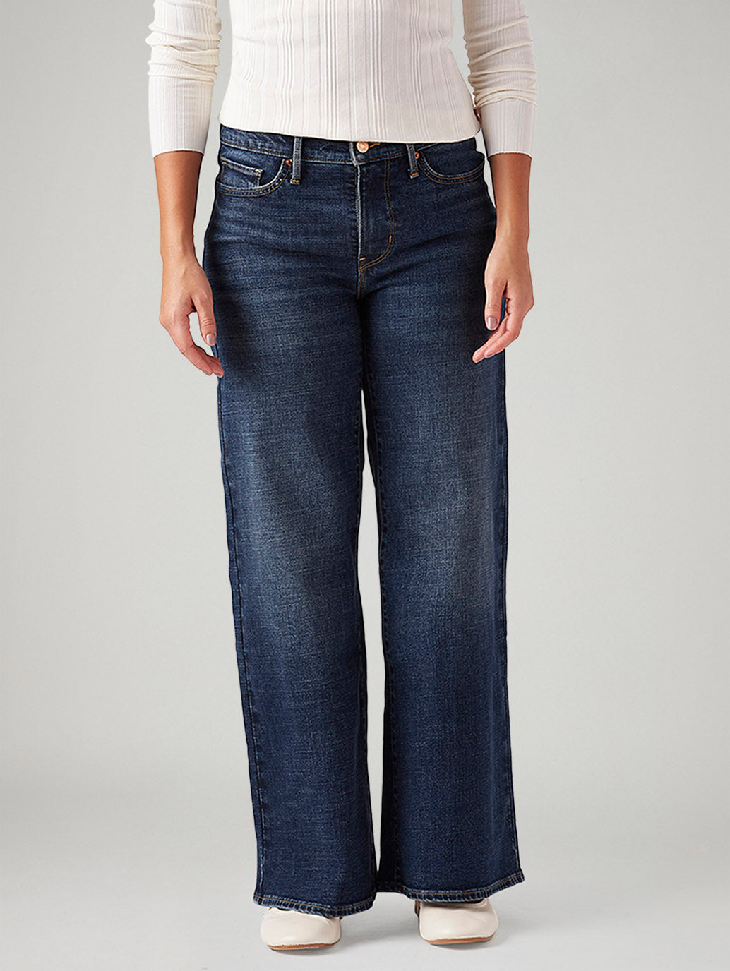 Women's 318 Blue Shaping Wide Leg Fit Mid Rise Jeans - Front View