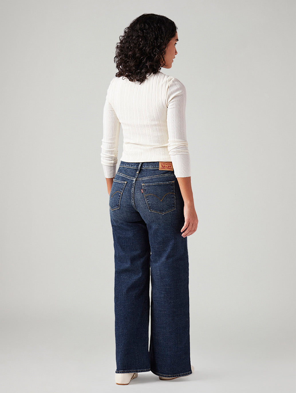 Women's 318 Blue Shaping Wide Leg Fit Mid Rise Jeans - Back View