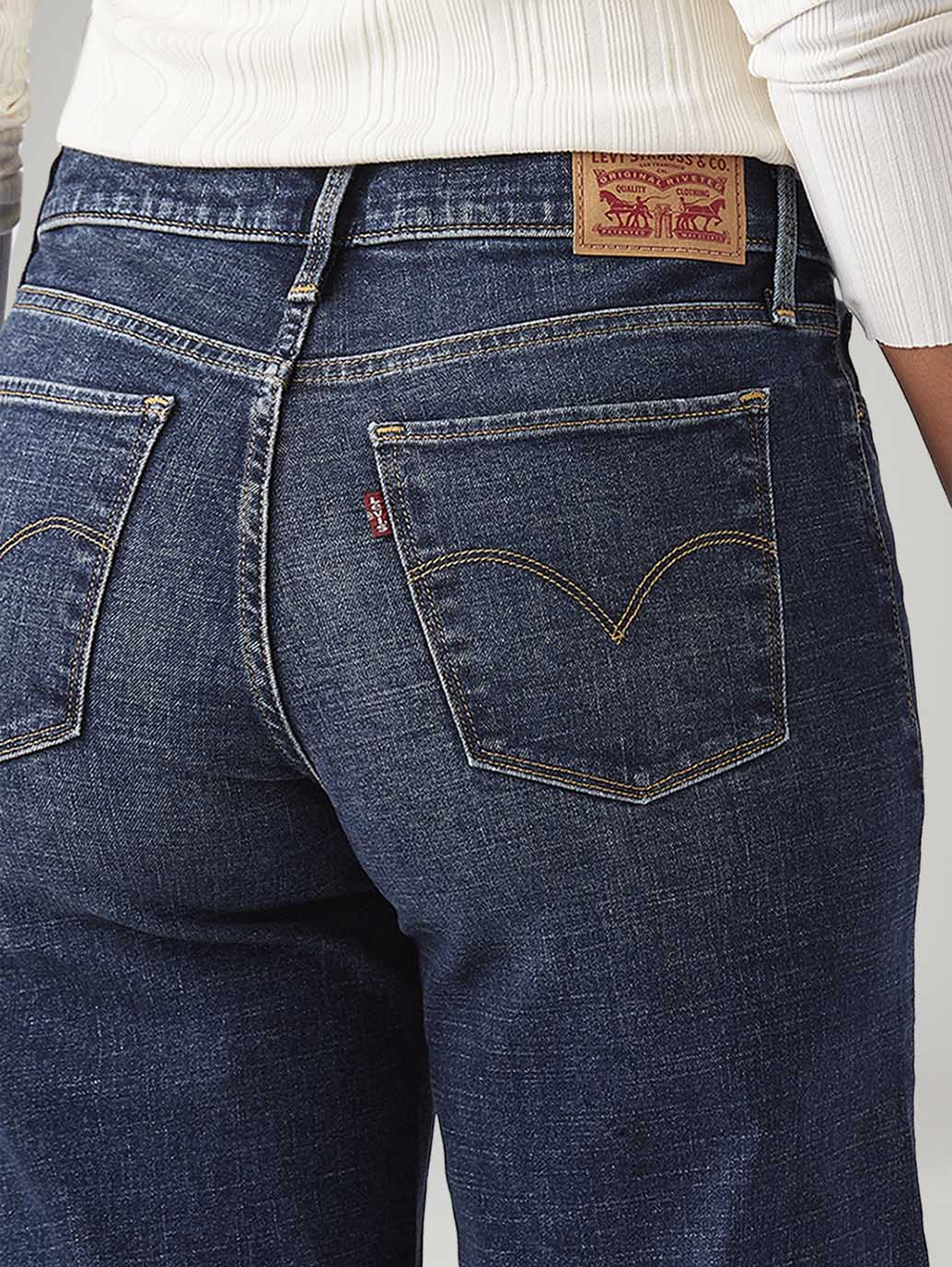 Women's 318 Blue Shaping Wide Leg Fit Mid Rise Jeans - Detail View