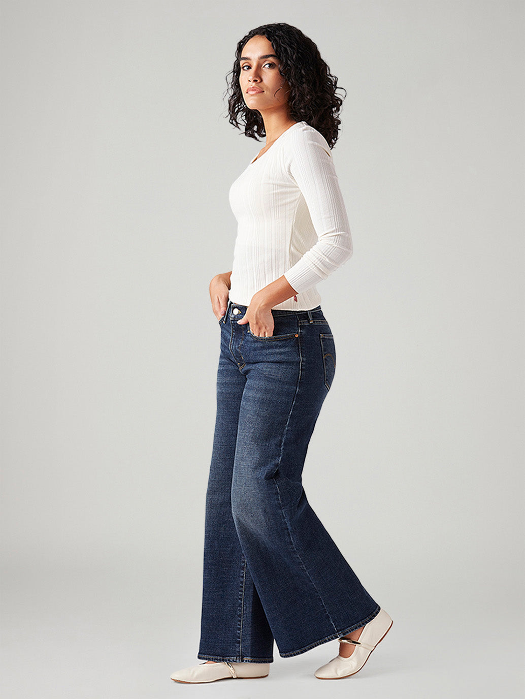 Women's 318 Blue Shaping Wide Leg Fit Mid Rise Jeans - Side View