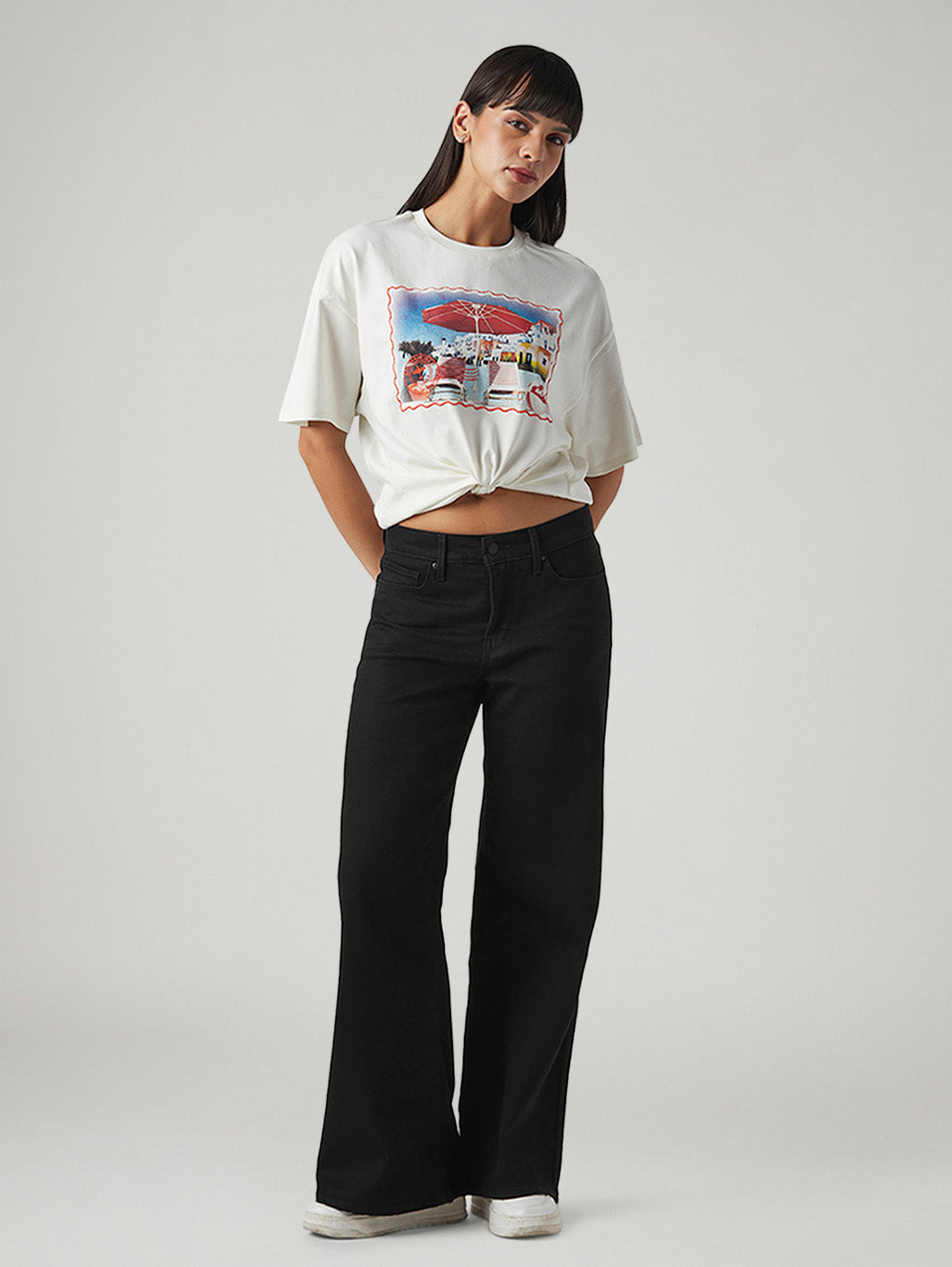 Women's 318 Black Wide Leg Fit Mid Rise Jeans - Styleshot View