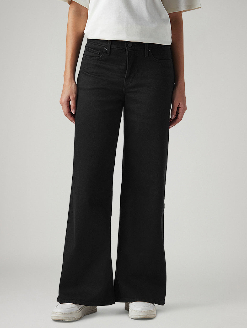 Women's 318 Black Wide Leg Fit Mid Rise Jeans - Front View