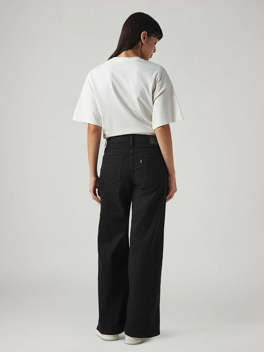 Women's 318 Black Wide Leg Fit Mid Rise Jeans - Back View