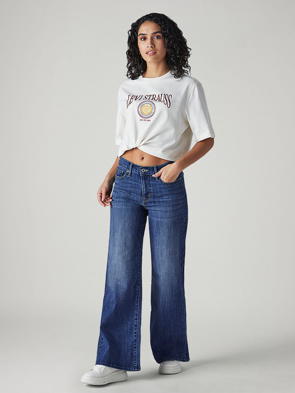 Women's 318 Blue Shaping Wide Leg Fit Mid Rise Jeans - Front View