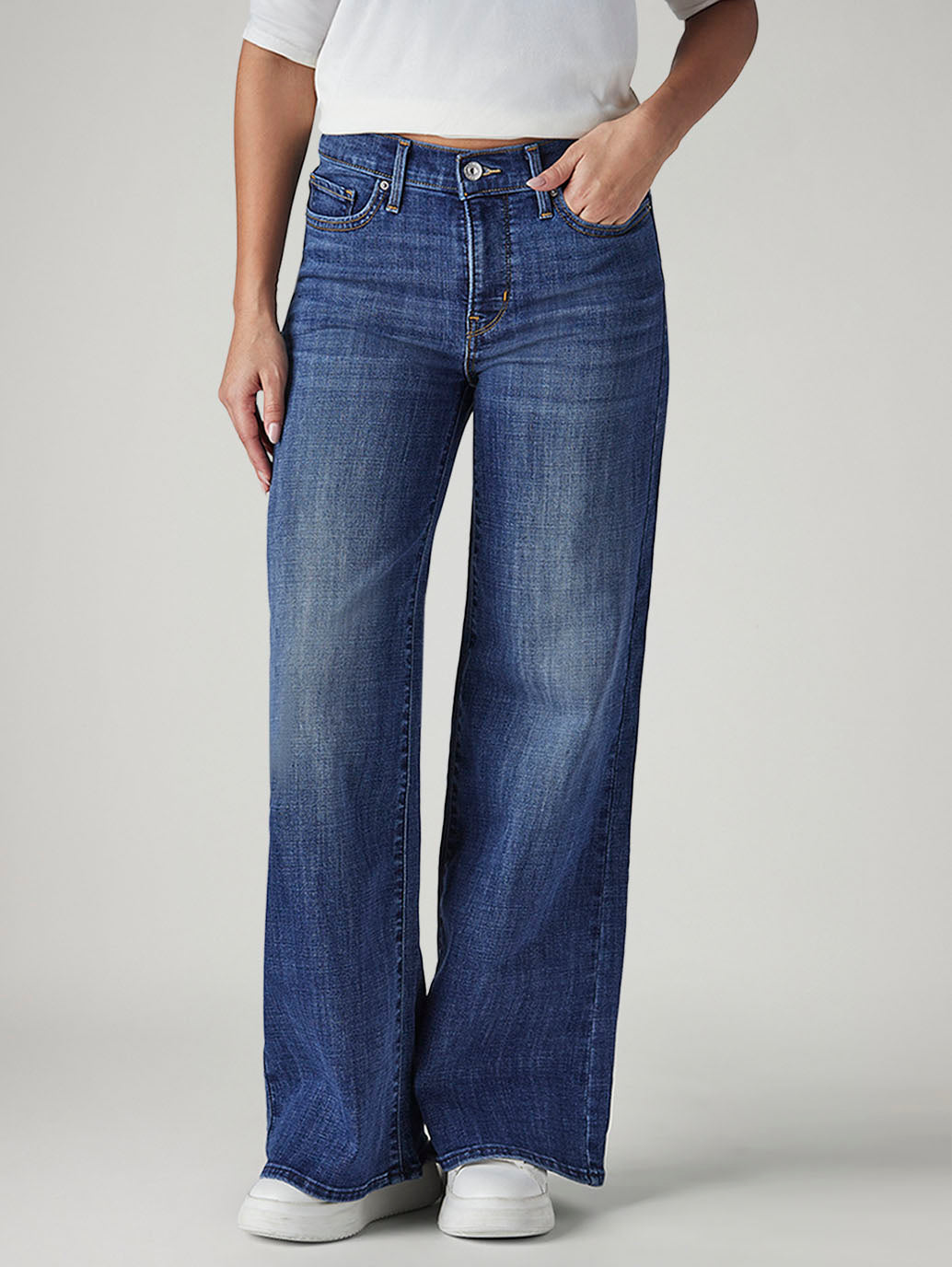 Women's 318 Blue Shaping Wide Leg Fit Mid Rise Jeans - Front View