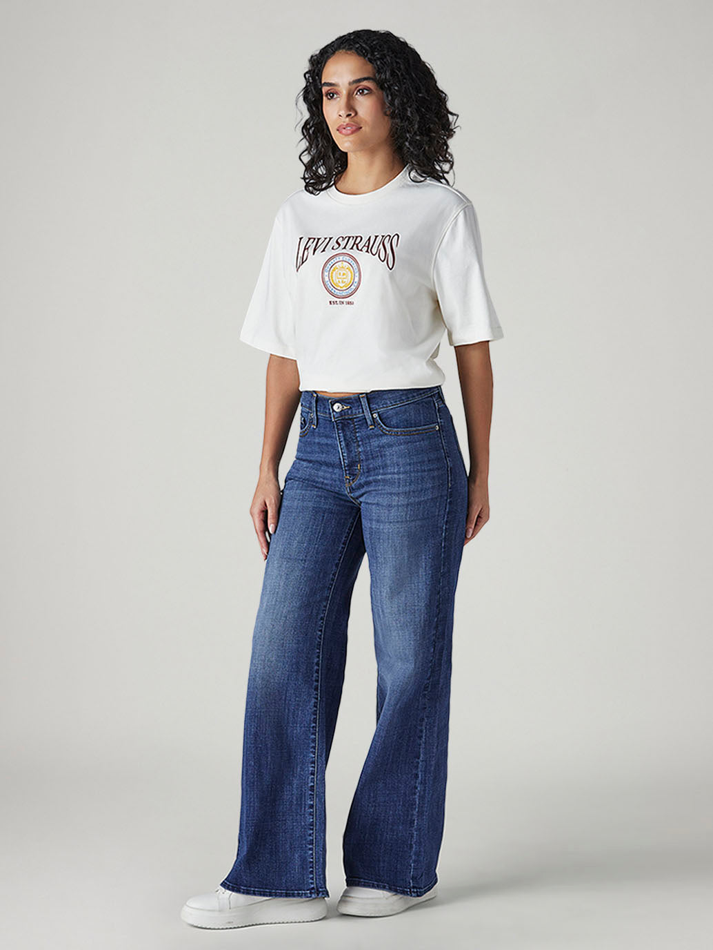 Women's 318 Blue Shaping Wide Leg Fit Mid Rise Jeans - Side View