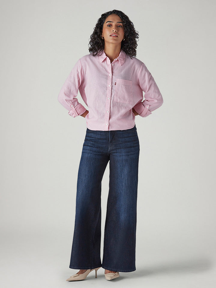 Women's 318 Dark Blue Shaping Wide Leg Fit Mid Rise Jeans