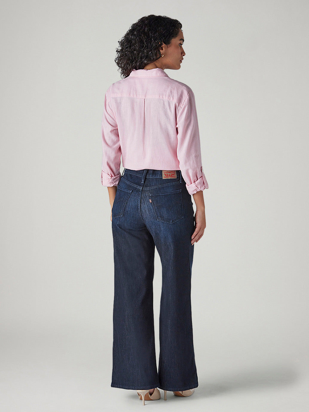 Women's 318 Dark Blue Shaping Wide Leg Fit Mid Rise Jeans - Back View