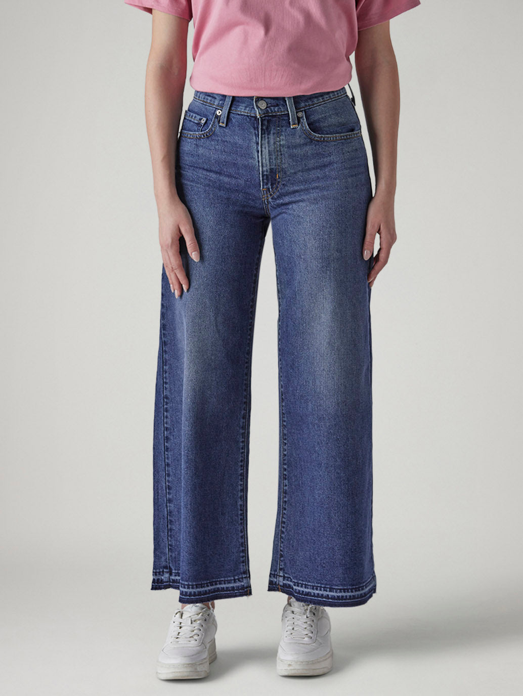 Women's 318 Med Indigo Shaping Wide Leg Fit Mid Rise Jeans - Front View