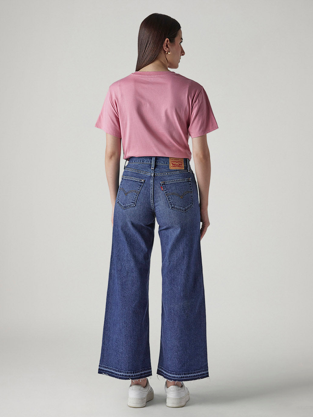 Women's 318 Med Indigo Shaping Wide Leg Fit Mid Rise Jeans - Back View