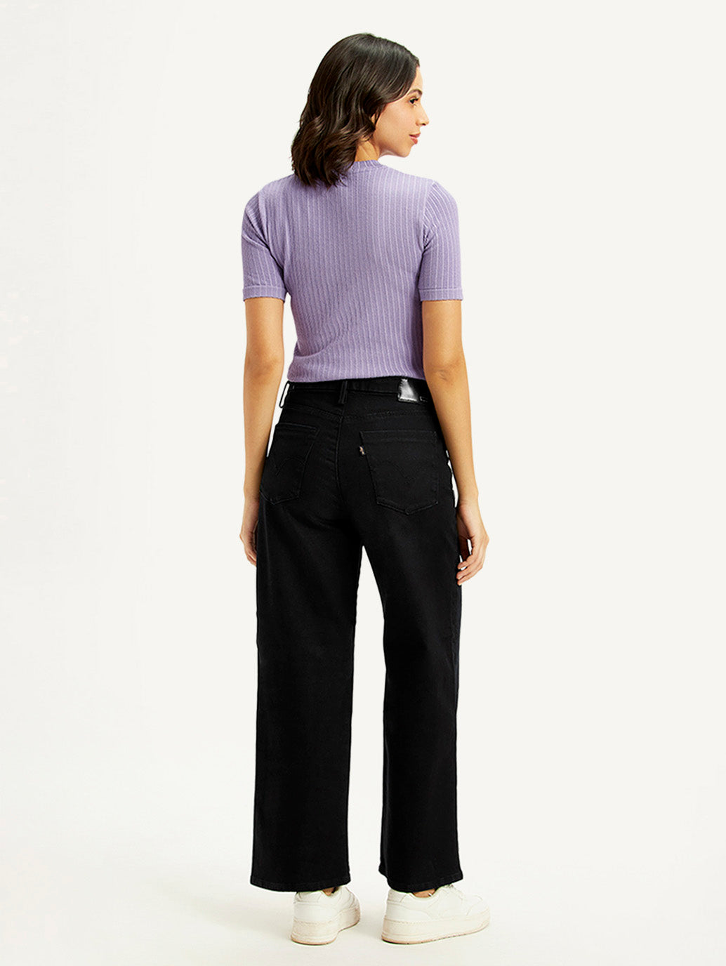 Women's Black Wide Leg Fit High Rise Jeans - Back View