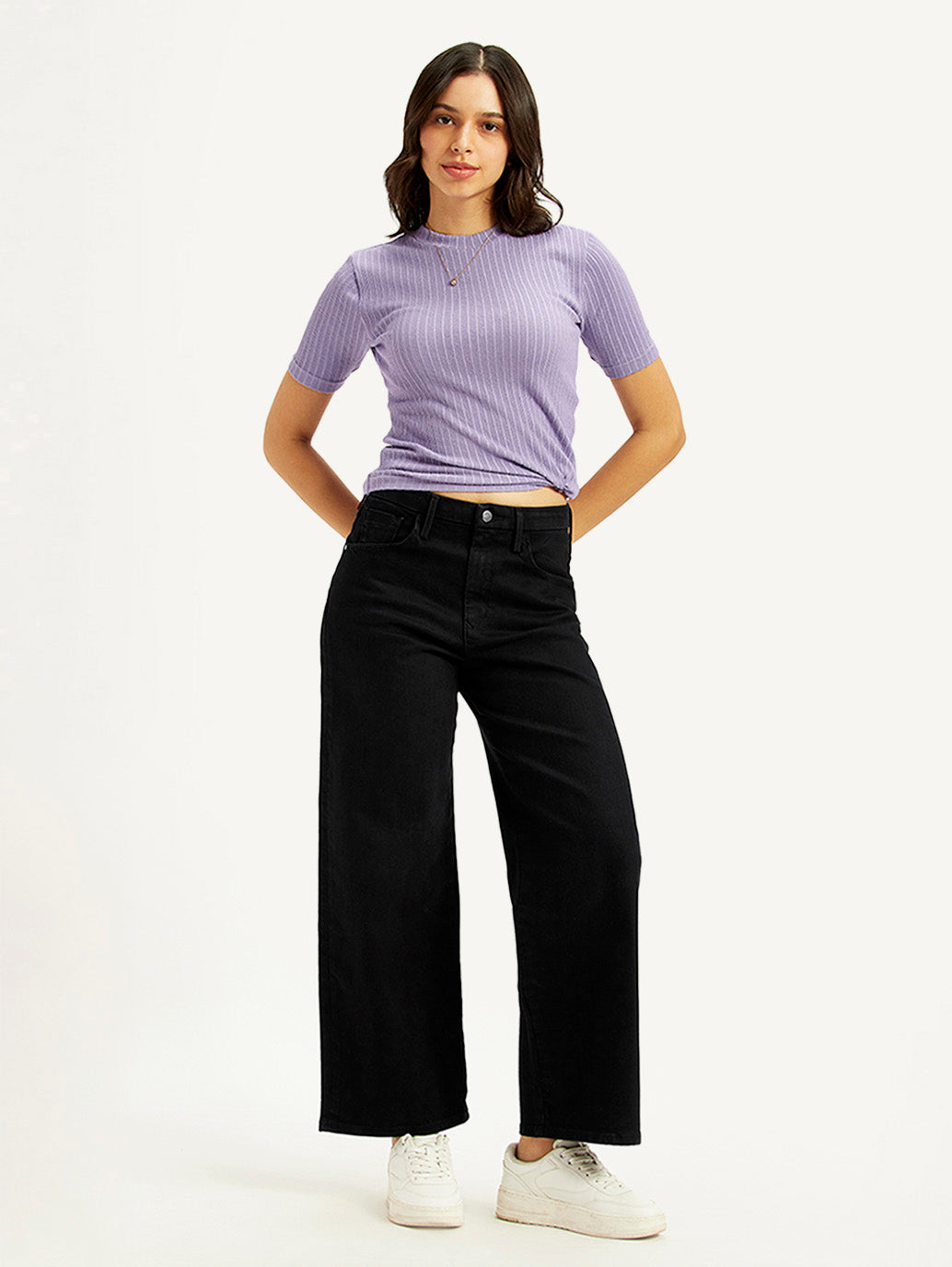 Women's Black Wide Leg Fit High Rise Jeans - Styleshot View