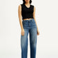 Women's Redloop Med Indigo Mile High Wide Leg Fit High Rise Jeans - Styleshot View