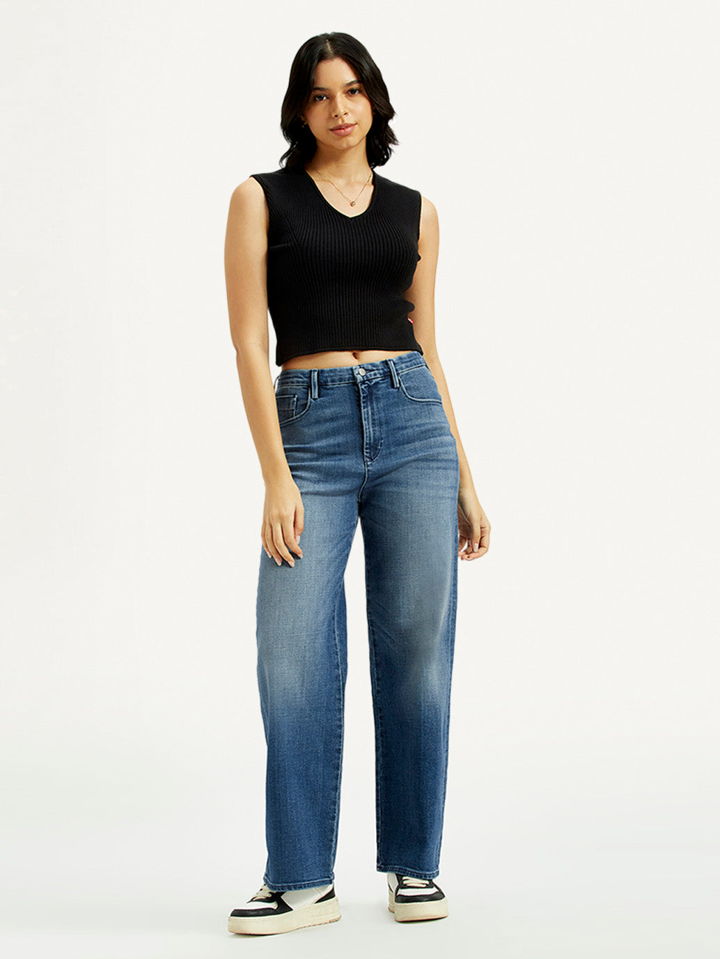 Women's Redloop Med Indigo Mile High Wide Leg Fit High Rise Jeans