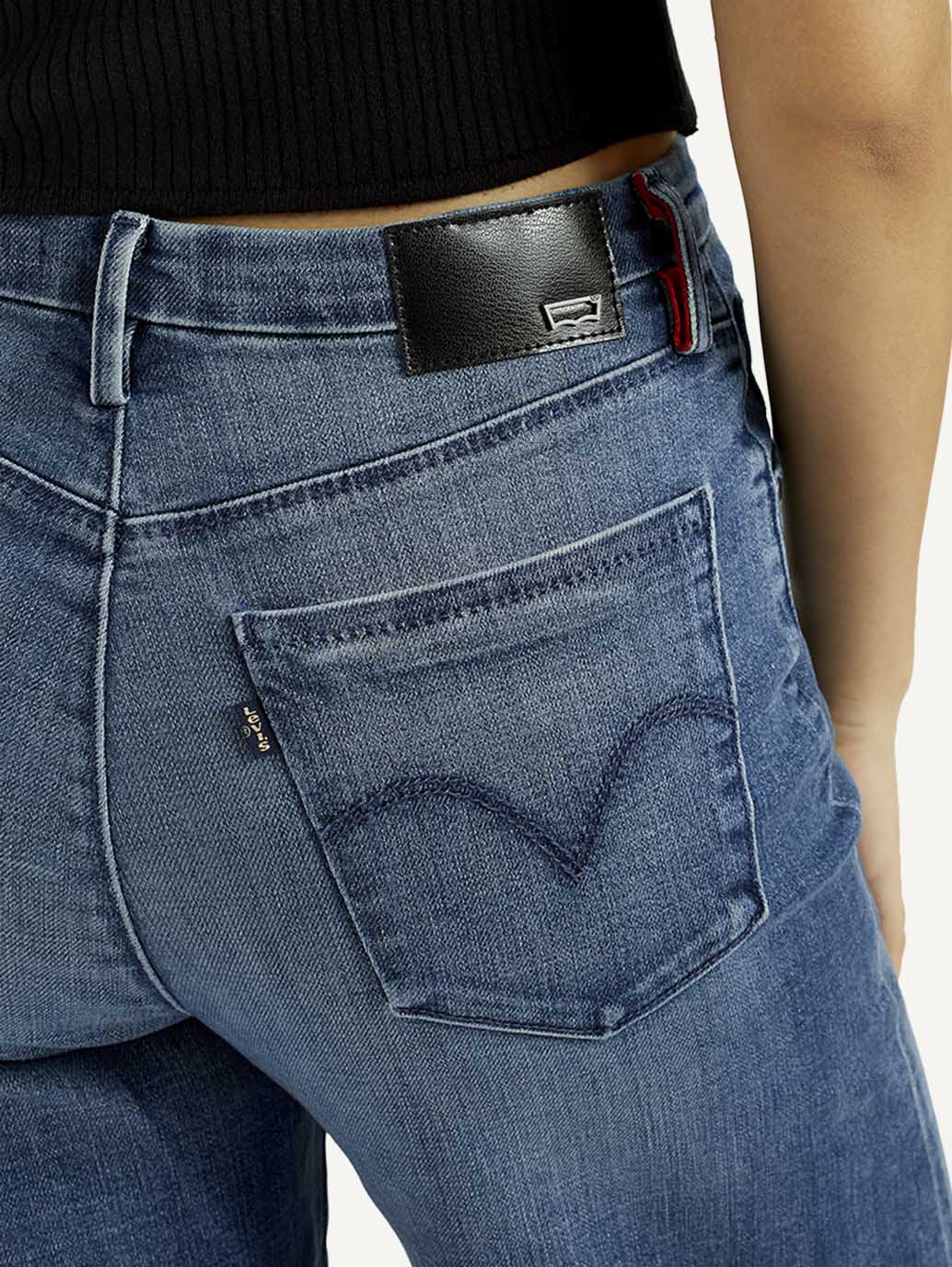 Women's Redloop Med Indigo Mile High Wide Leg Fit High Rise Jeans - Detail View