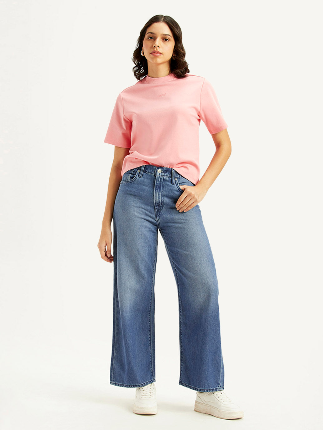 Women's Blue Mile High Wide Leg Fit High Rise Jeans - Styleshot View