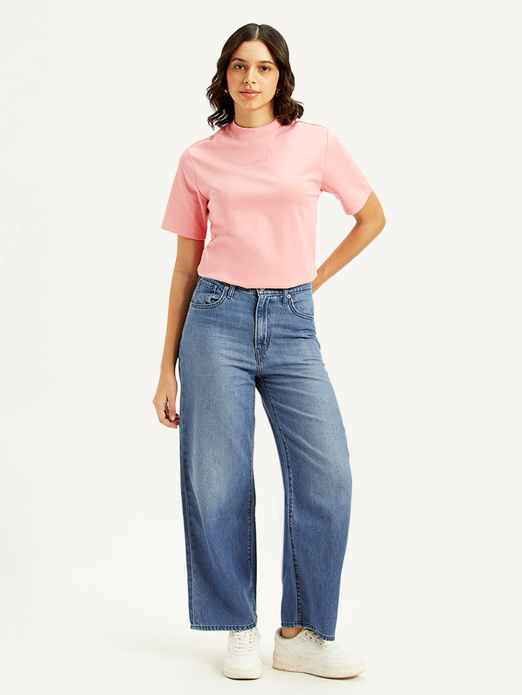 Women's Blue Mile High Wide Leg Fit High Rise Jeans - Front View