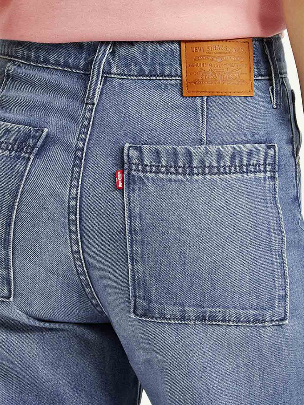 Women's Blue Mile High Wide Leg Fit High Rise Jeans - Detail View