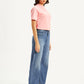 Women's Blue Mile High Wide Leg Fit High Rise Jeans - Side View