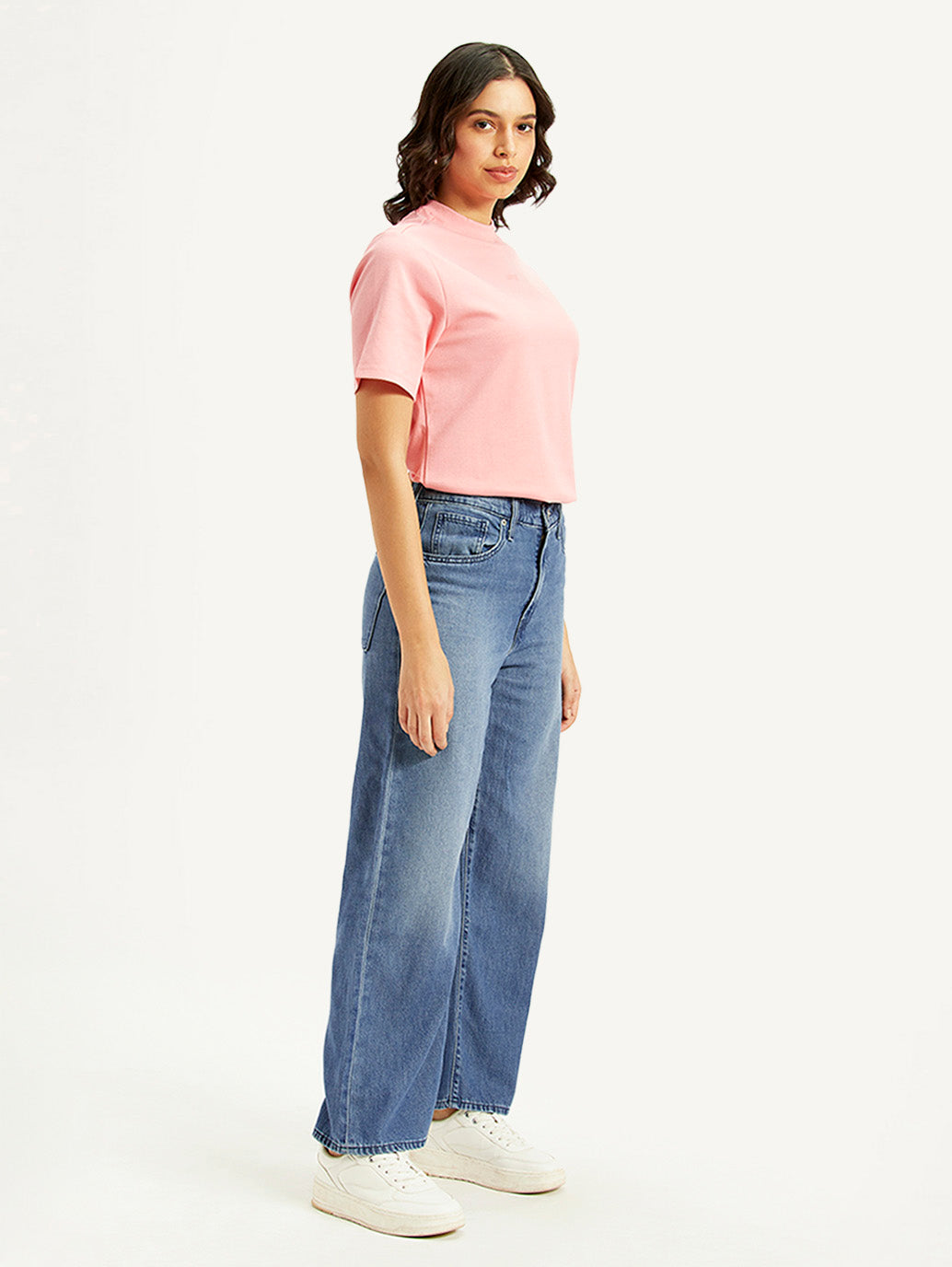 Women's Blue Mile High Wide Leg Fit High Rise Jeans - Side View