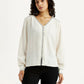 Women's Textured Off White V-Neck Top - Front View