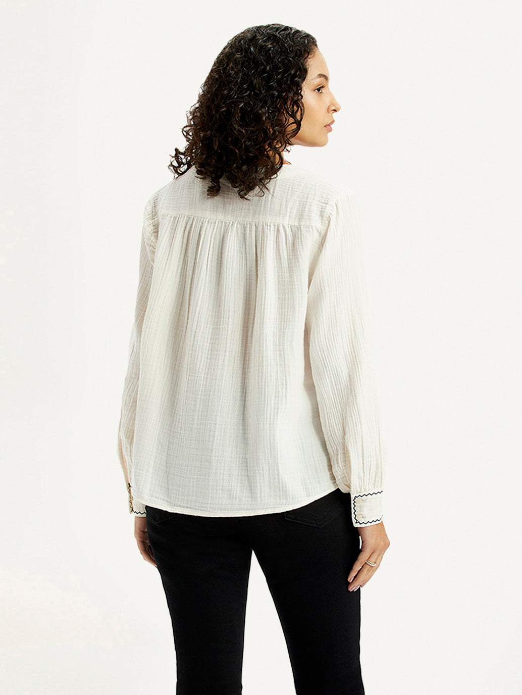 Women's Textured Off White V-Neck Top - Back View