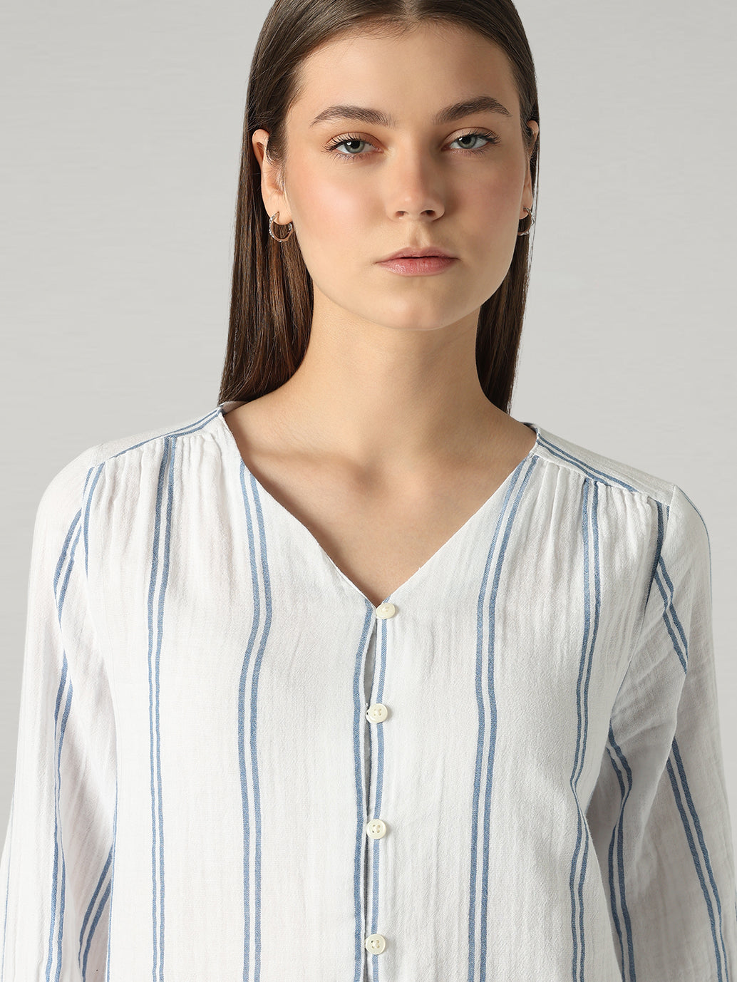 Women's Striped Relaxed Fit Top - Detail View