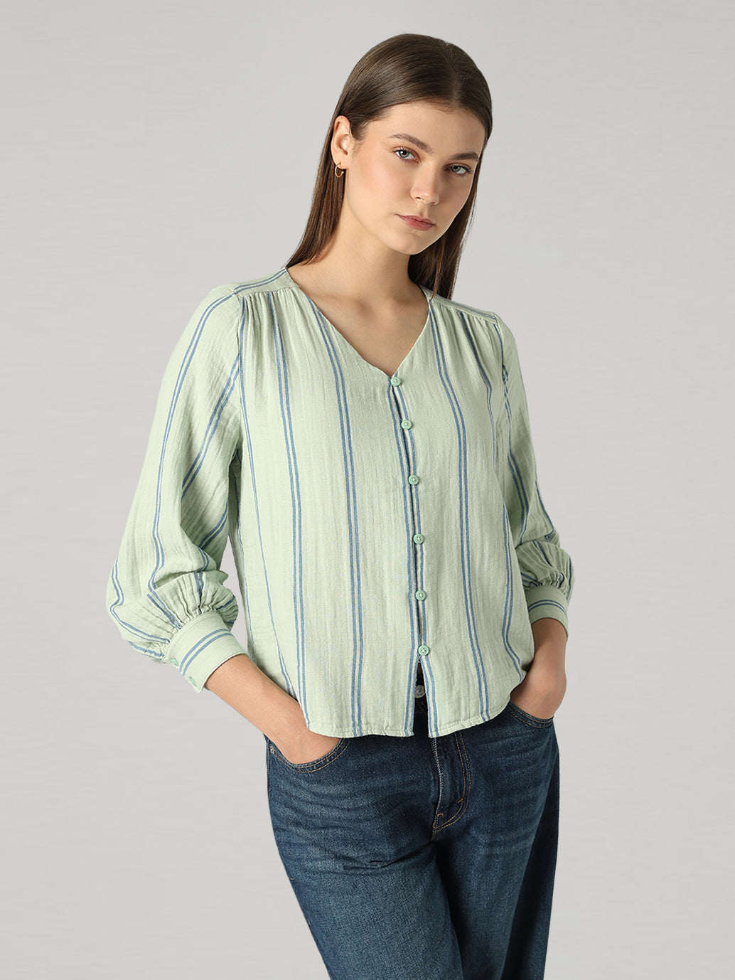 Women's Striped Relaxed Fit Top - Styleshot View