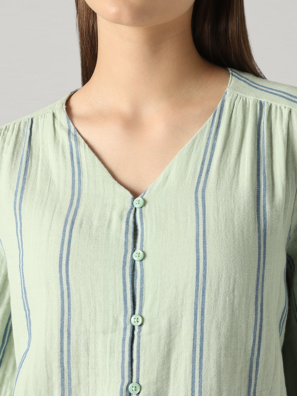 Women's Striped Relaxed Fit Top - Detail View