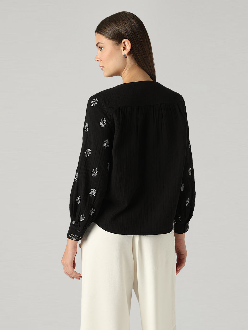 Women's Embroidered Relaxed Fit Top - Back View
