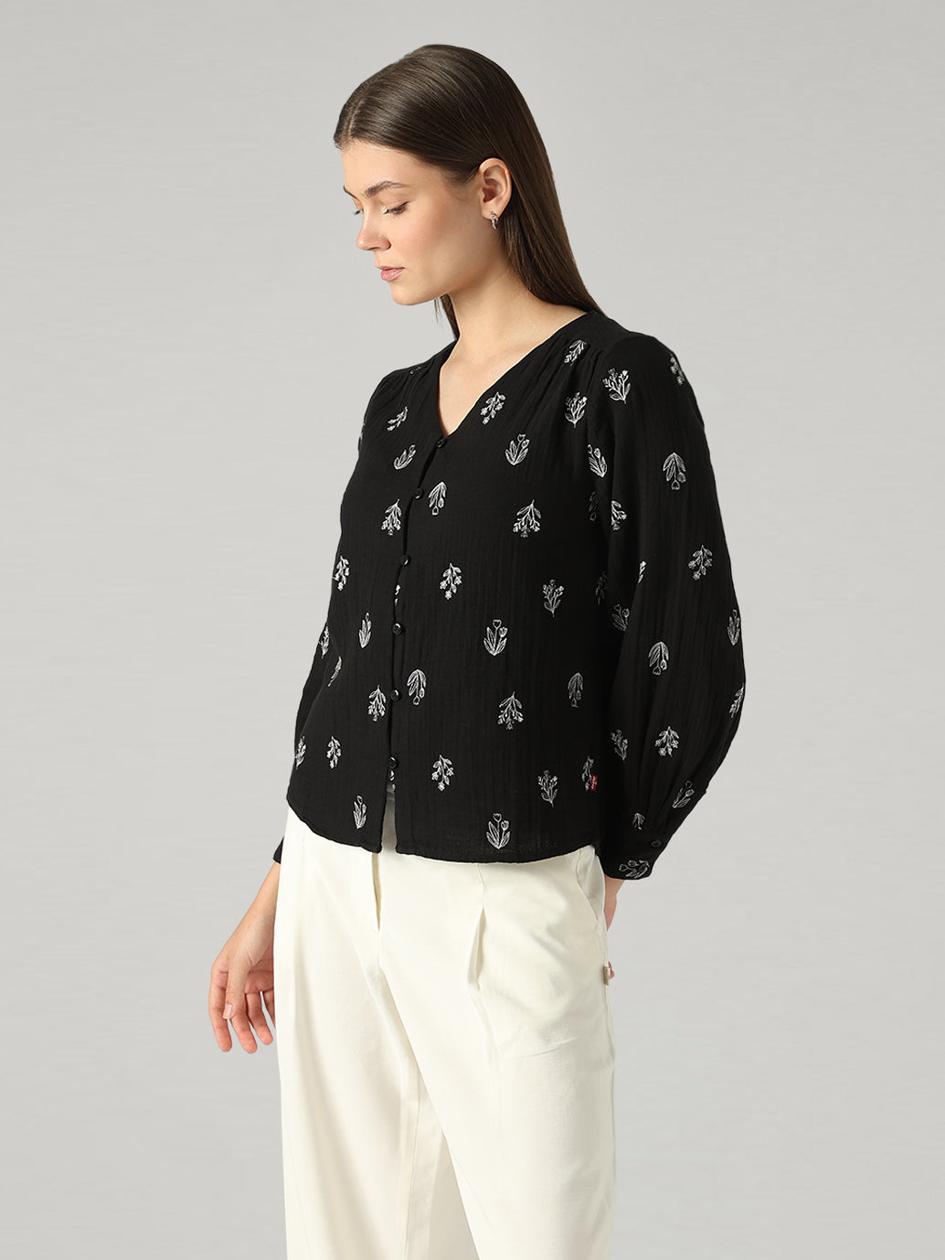 Women's Embroidered Relaxed Fit Top - Side View
